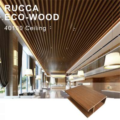 Rucca WPC outdoor faux wood ceiling panel, false design decorative plastic ceiling tiles 40*100mm Foshan China